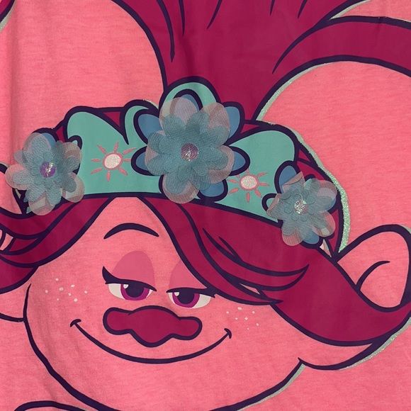 Trolls Poppy T-Shirt with 3D flowers size 7/8 - Picture 7 of 7